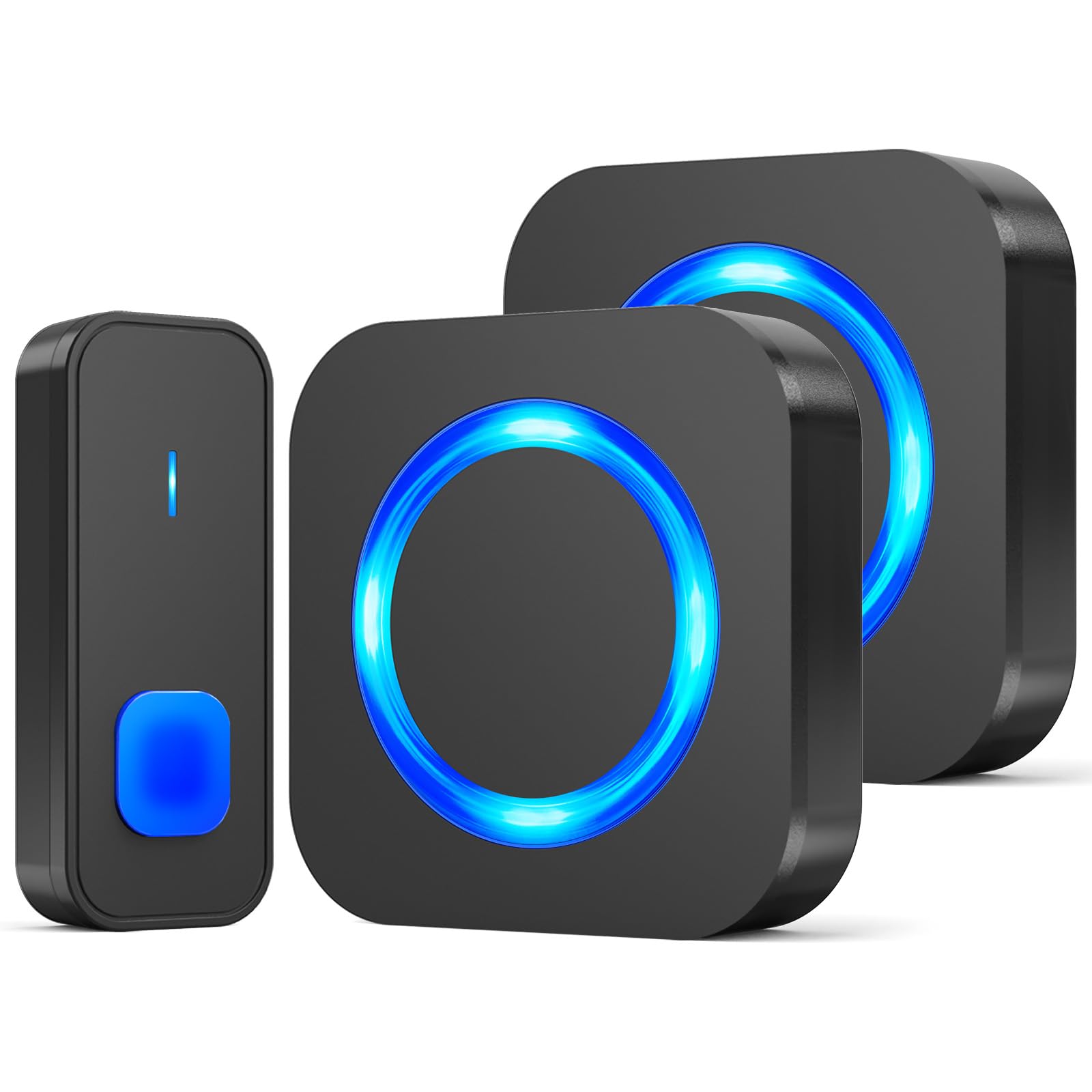 SURFOU Wireless Doorbell, Outdoor Wireless Waterproof Doorbell, 400 m Wireless Range, Front Door Bell with 2 Plug-in Receivers, 55 Ringtones, 5 Volumes, Black
