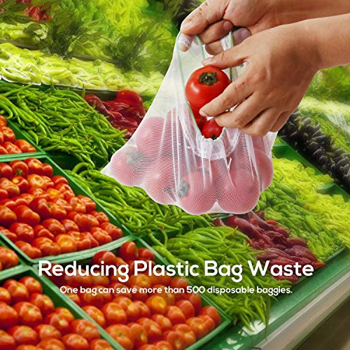 SPLF 12 Pcs Heavy Duty Reusable Mesh Produce Bags, Barcode Scanable See Through Food Safe Mesh Bags with Drawstring for Fruits, Vegetable, Food, Toys, Grocery Storage, Large Medium Small - Thumbnail 2