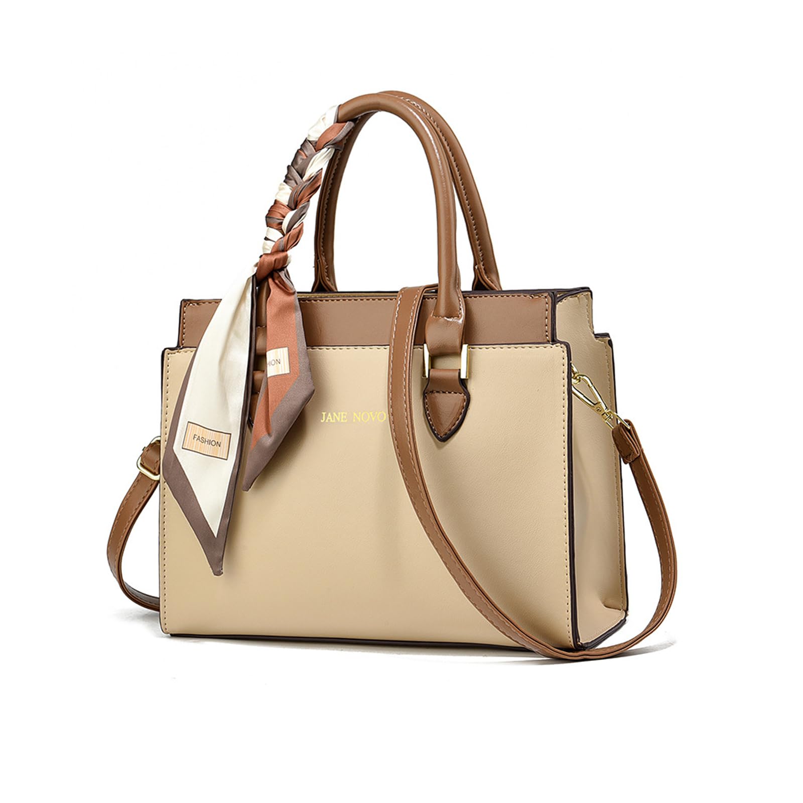 NICOLE & DORIS Sac a Main Carré Femme Elégant Sac Fourre Tout Multicolore Sac Bandoulière en PU Cuir Sac D'épaule Sacs Portés Epaule avec Foulard Kaki