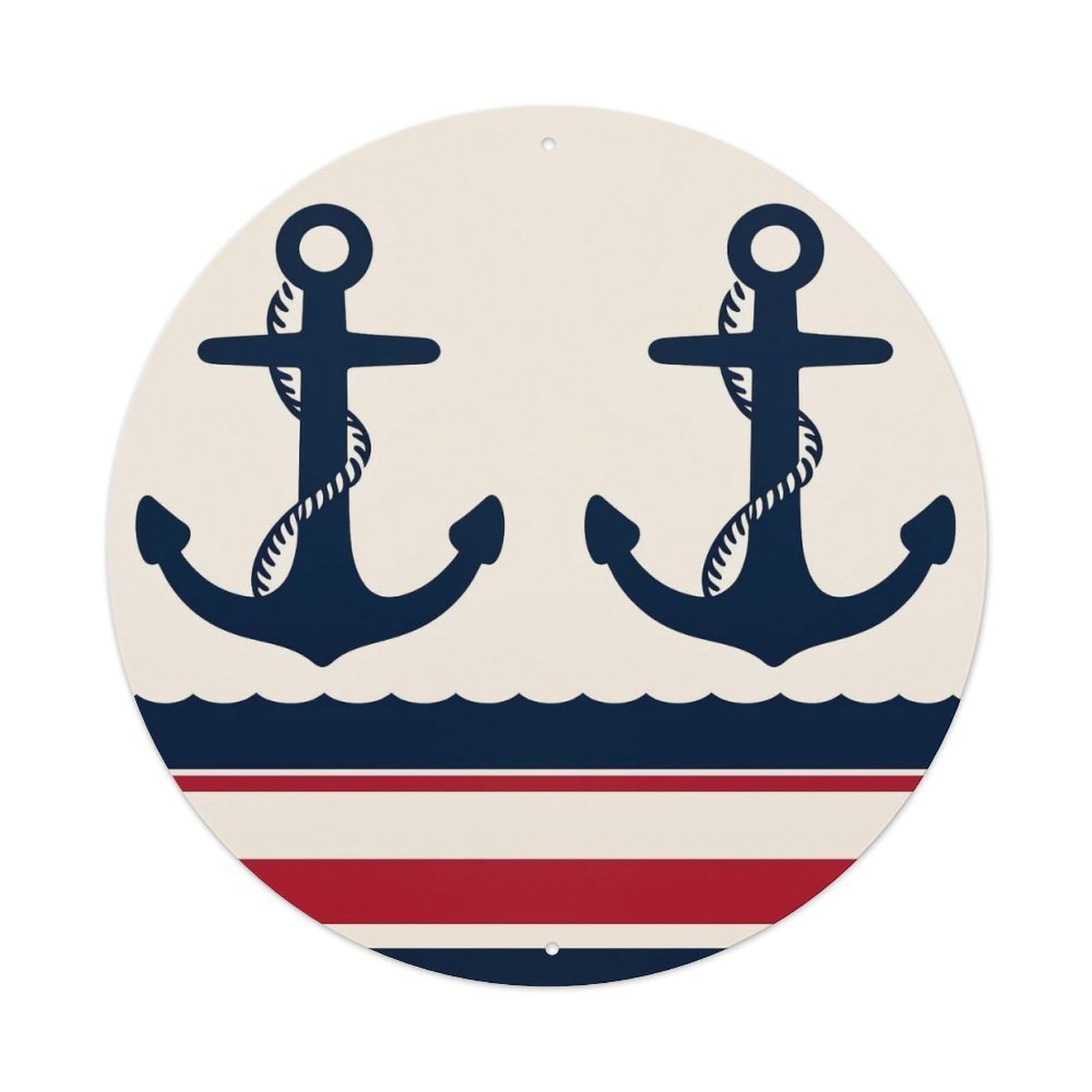 Anchor Rope Waves Stripes Navy Metal Tin Sign Plaque