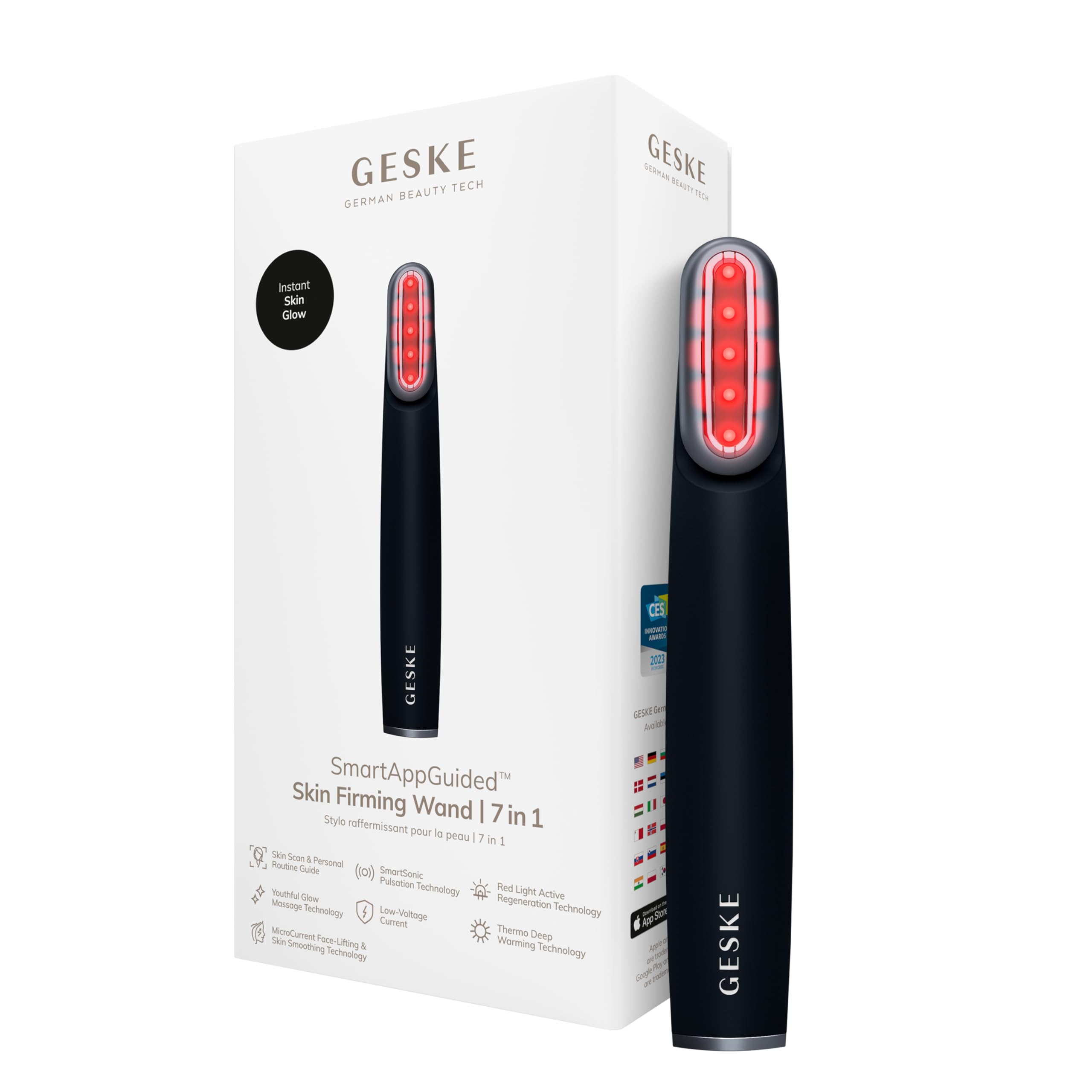 GESKE Skin Firming Wand | 7 in 1 | Anti-Aging | Mikrostrom Facelift | Reduziert Alterserscheinungen | Fortschrittlicher Facial Firmer | Red LED Light Technology | Flexibler Kopf