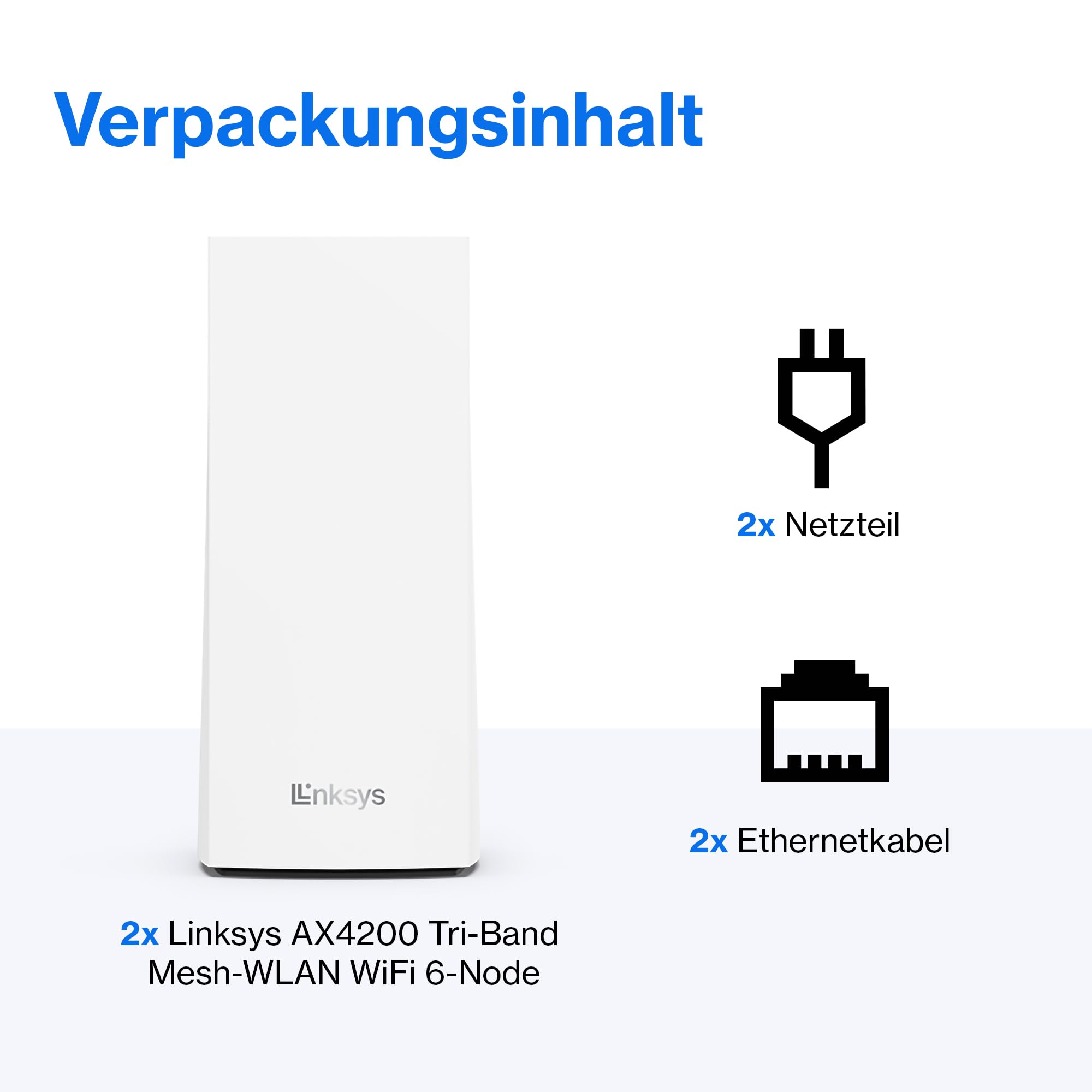 Linksys Velop MX8400 Tri-Band Mesh-WiFi 6-System (AX4200) WLAN-Router mit bis zu 525 m² Funkabdeckung, 3,5-mal schneller, für mehr als 80 Geräte – 2er-Pack, Weiß