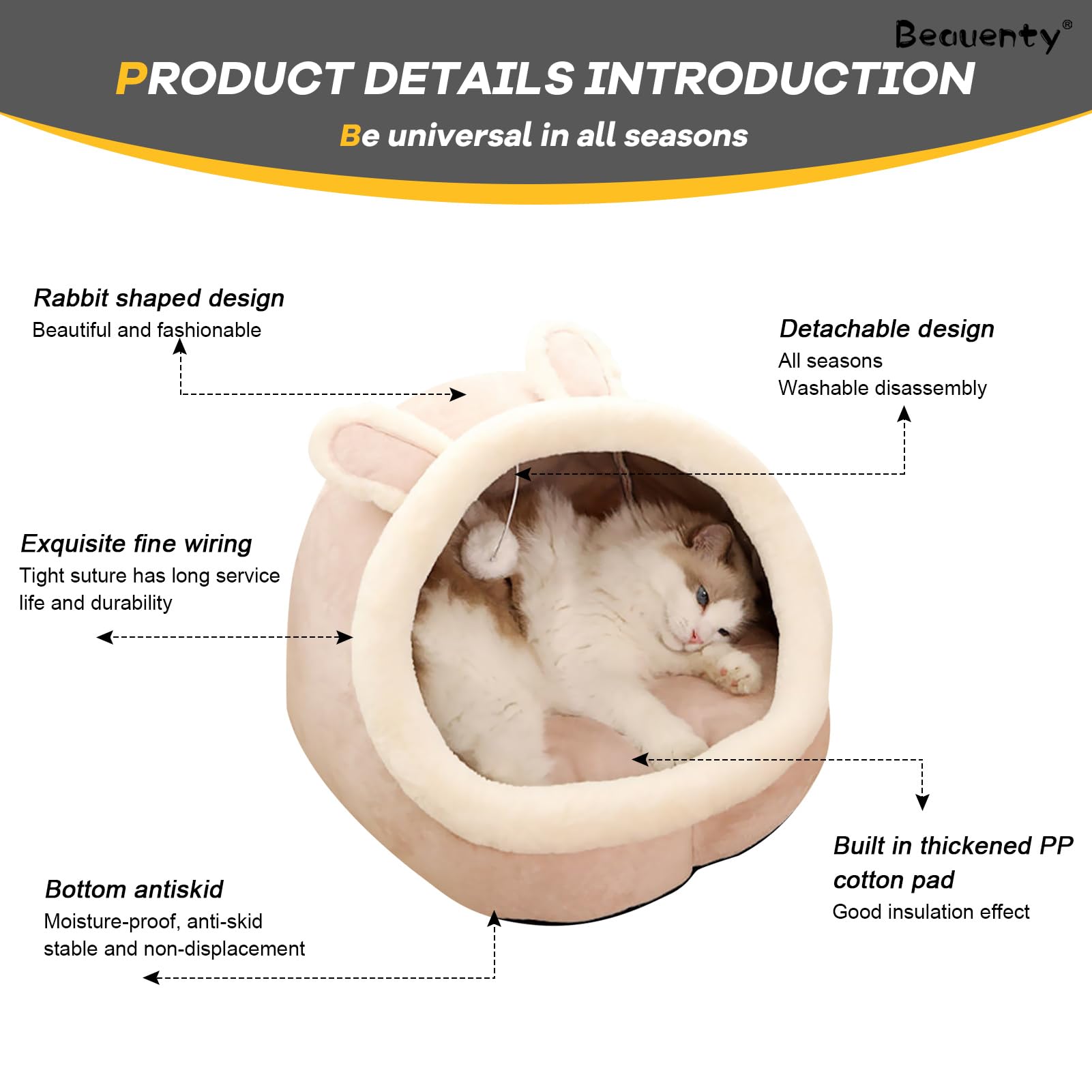 سرير قطط شبه مغلق من بيونتي، بيت كهف للقطط ناعم ومريح مع كرة منفوشة معلقة ومرتبة قطط قابلة للإزالة، بيت للحيوانات الأليفة في الأماكن المغلقة، سرير للحيوانات الأليفة للقطط والكلاب الصغيرة التي يقل