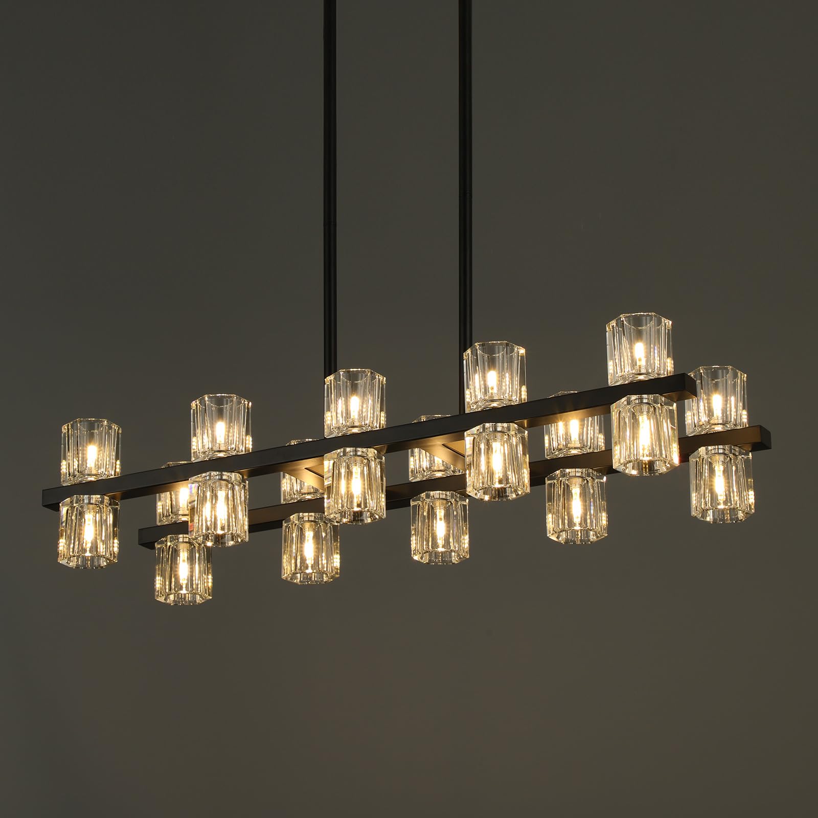 20-Lights Crystal Chandelier | L32 Inch Rectangle Chandeliers for