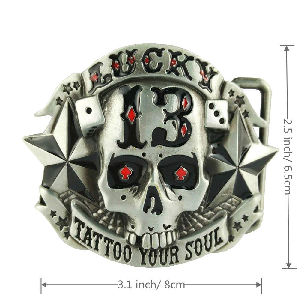 Hebilla de Cinturón de Calavera Vaquero Occidental - Metal Lucky 13 para Hombre, Cabeza de Fantasma Gótica, 3.1 x 2.5 Pulgadas, 2.33 oz