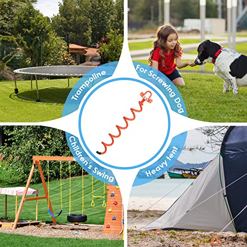 MIXXIDEA 17.5 Inch Gound Anchors Screw in, Metal Spiral Earth Anchors Kit, Heavy Duty Folding Ring Spiral Stake with Straps, Ground Stakes for Tent (Orange, 17.5 Inch with 92in Strap)
