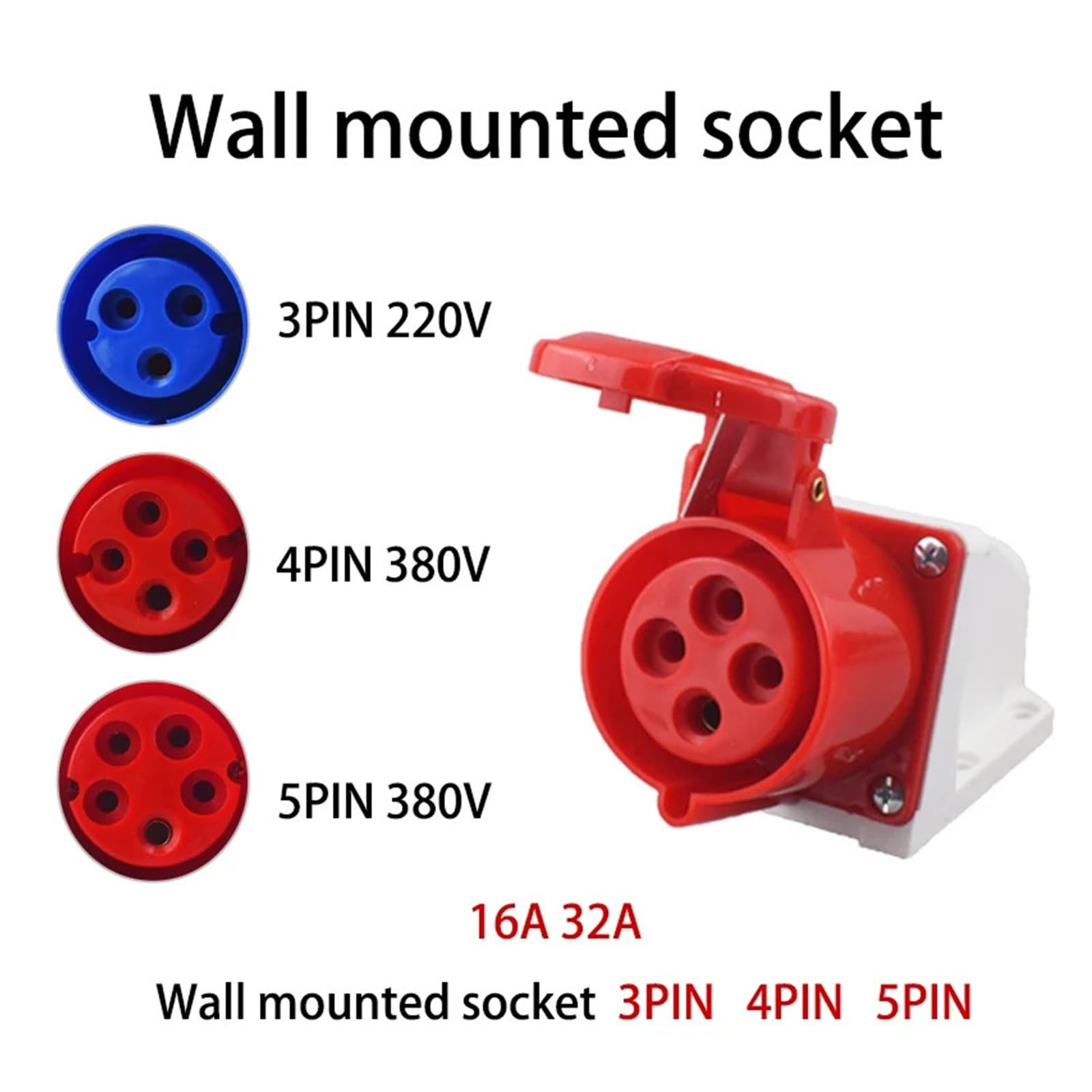 Connecteur industriel étanche IP44 3 broches, 4 , 5 , 16 A/32 A, prise murale(Industrial plug,16A-3P)
