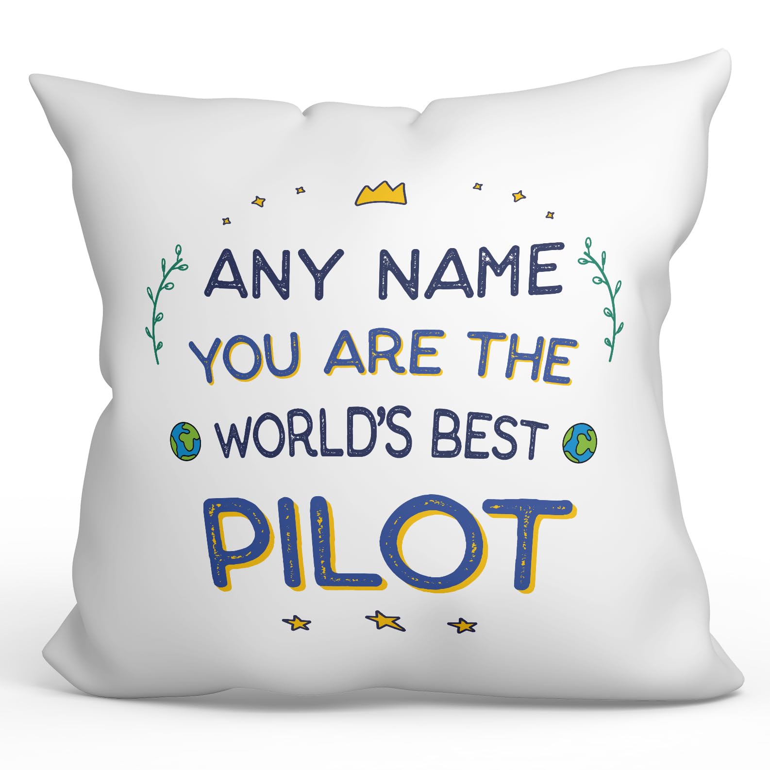 MUGFFINS Personalised Cushion for PILOT Padding included - in English - World's Best - Funny custom gift - Pillow: cover and filling 15.7x15.7 inches โ image 1