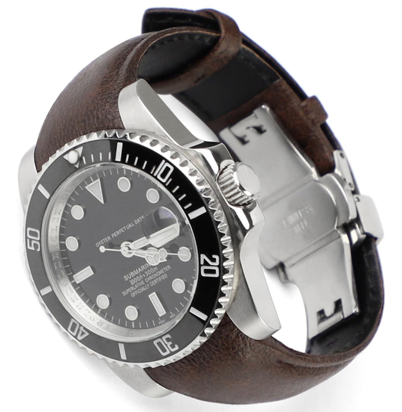 Correa de reloj de cuero retro de 20 mm con extremo curvado para Rolex Submariner de 40 mm, Daytona 40 mm, GMT-Master 40 mm, Yacht-Master 40 mm, Explorer I Vegetable Watch Strap de