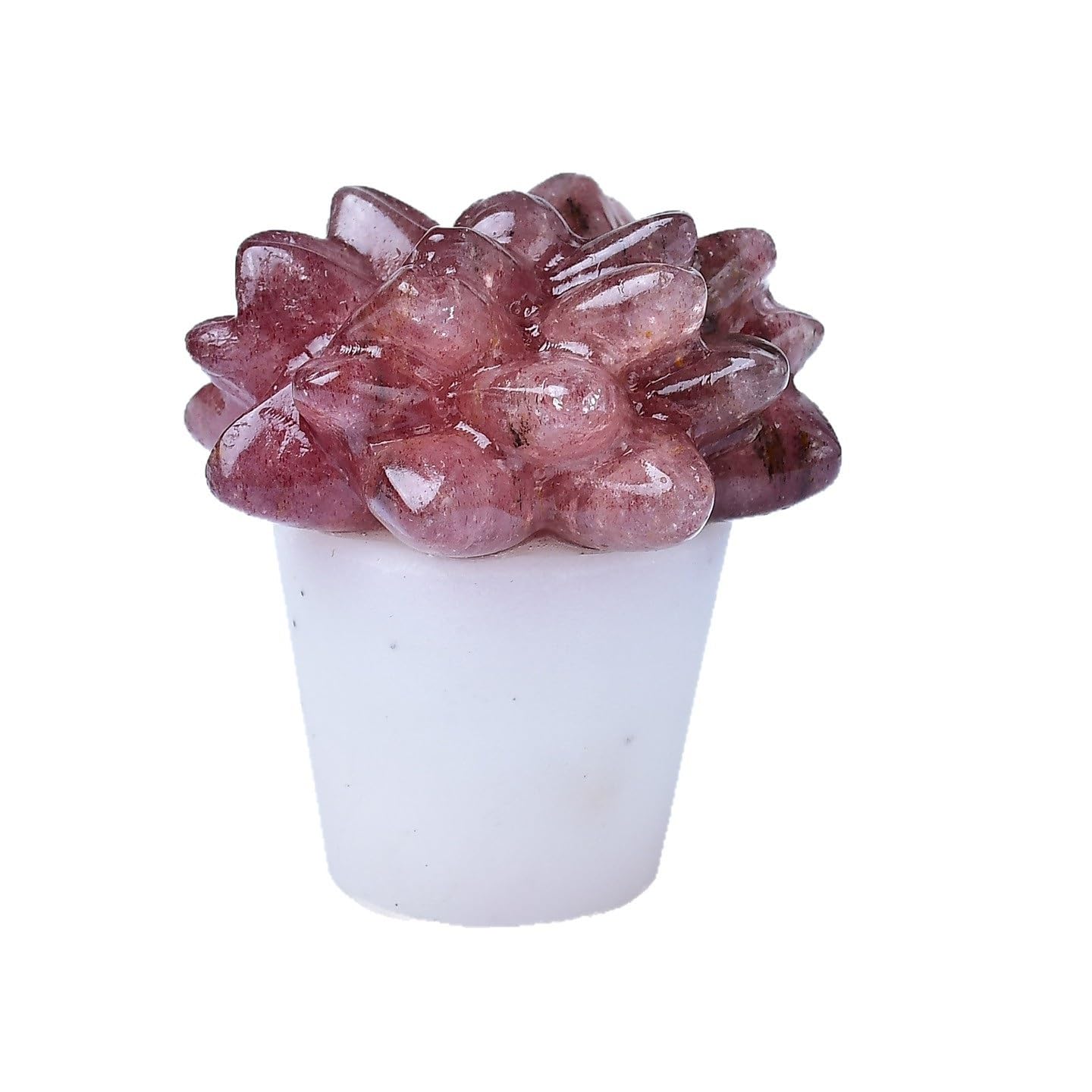 ICXLPMC Crystal Succulent Plant Figurine – 1.8 × 2. in Hand-Carved Gemstone Flower Pot Décor (Strawberry Quartz, Green Jade, Rose, Yellow Jade)