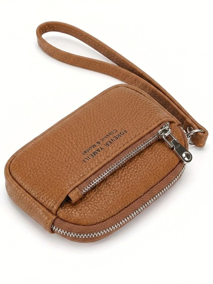 Women's Mini Wristlet Wallet | Compact PU Leather Zipper Wallet with Card Slots, Coin Pocket & Cash Storage | Lightweight Everyday Organizer (Brown)-image-35