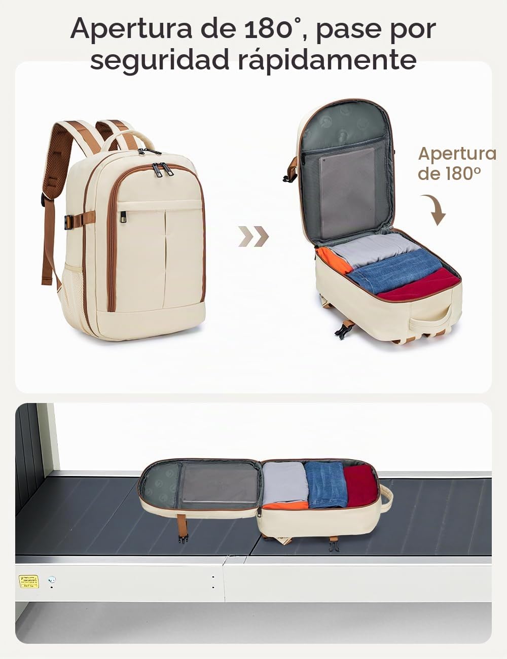 BAGZY Mochila 40x30x15 Iberia Mochila Avion Air France British Airways Equipaje de Mano 30x40x15 20L Mochilas de Viaje Cabina Mochilas Impermeable para Ordenador Portáti 14 Pulgadas Hombre Mujer Beis