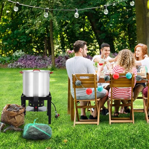 Outdoor Fryer, 100 Qt Seafood Boil Pot with Basket & Burner, Fish Fryer Boiler Steamer Set, Aluminum Propane Seafood Boiler with 10 PSI Regulator, 110,000 Btu, Crab Crawfish Boiler