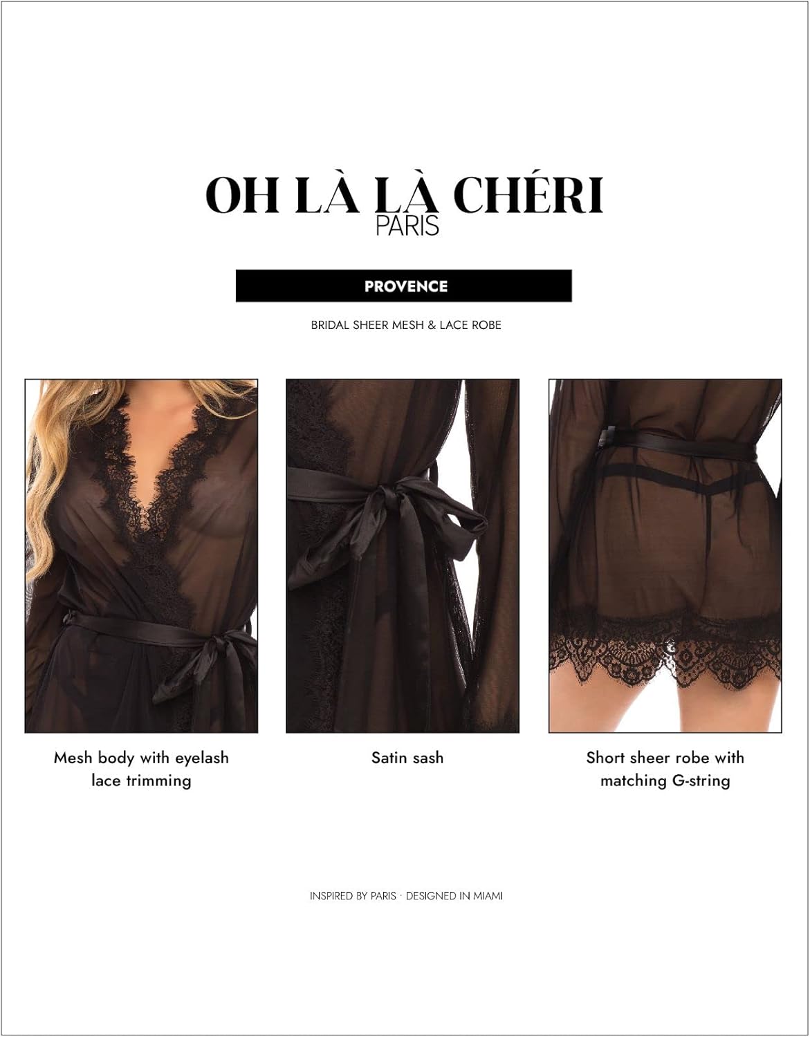 Lingerie For Women Robe + G-String Provence Eyelash Lace Oh là là Chéri