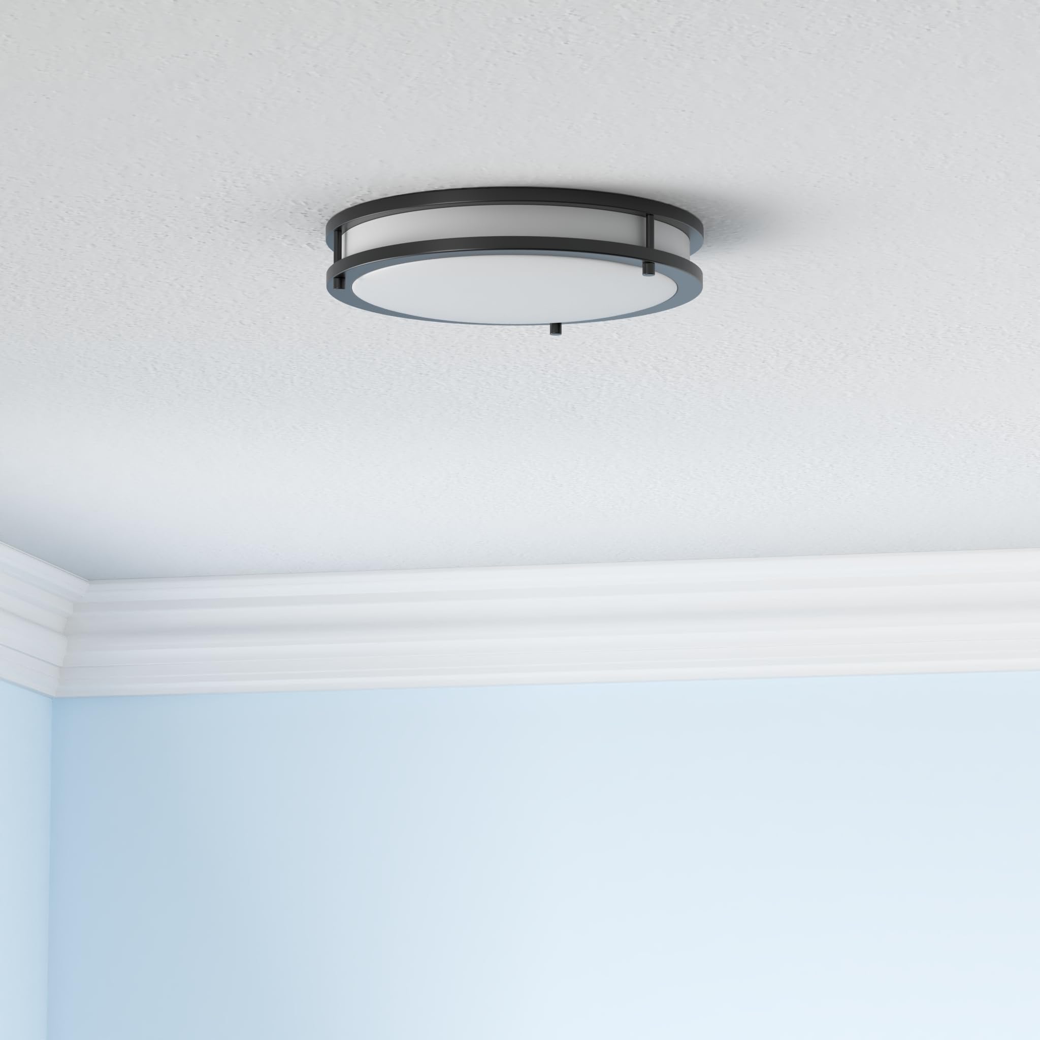 ASD LED 12 Inch Round Flush Mount Light Fixture | 20W 1550LM 3000K-5000K 120V | 3CCT, Dimmable, Energy Star, ETL Listed | Close to Ceiling Double Ring Lamp, Low Profile Lighting | Black