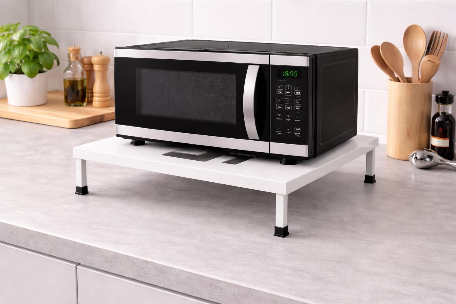 Heavy duty kitchen Top Microwave Stand/Kitchen counter top oven storage stand (60 L x 35 W x14 H CM's,) (White 19601)-image-17