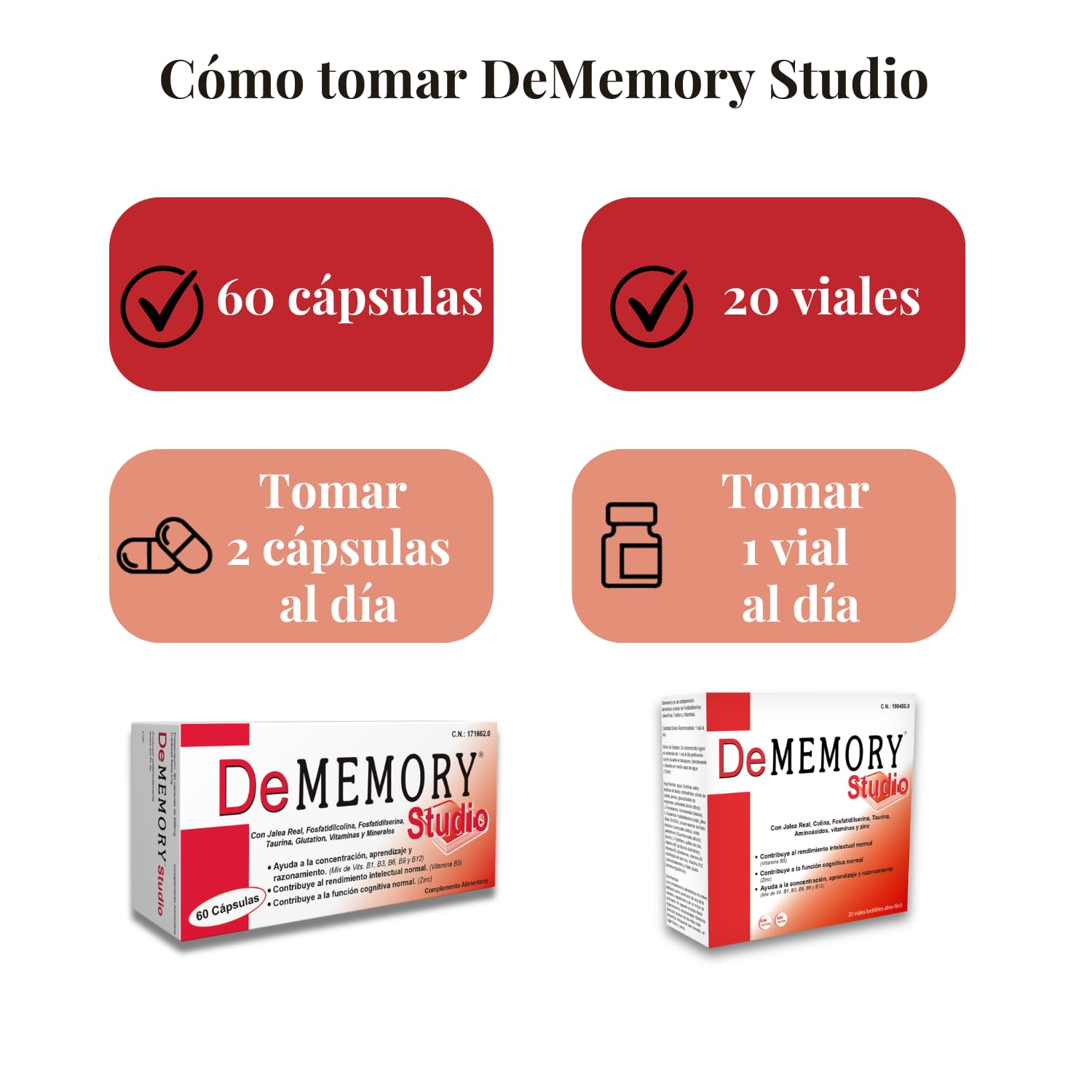 DeMemory Studio 60 Cápsulas - Pack 2 Unidades - Ayuda a la Concentración, Aprendizaje y Razonamiento - con Fosfatidilcolina, Fosfatidilserina, Taurina, Jalea Real, Vitaminas y Minerales