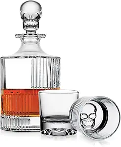 Godinger Skull Decanter Set with 2 Whiskey Glasses Martini Glass, for Beer, Liquor and Bourbon -Halloween Gifts for Men