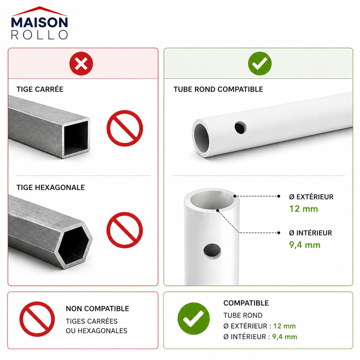 Manivela de persiana enrollable 100 cm – Manivela completa de acero lacado blanco Ø12 mm con mango ergonómico y soporte de pared – Maison Rollo