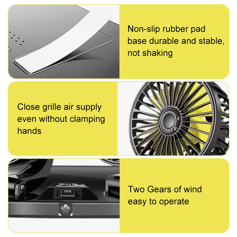 Mineup Auto Ventilator, 12V Doppelkopf Autolüfter Gebläse, Kfz Lüfter Mit 2 Geschwindigkeiten & 360°-Drehung, Doppelventilator, Einstellbar Ventilator Für Auto SUV RV Boat Camping