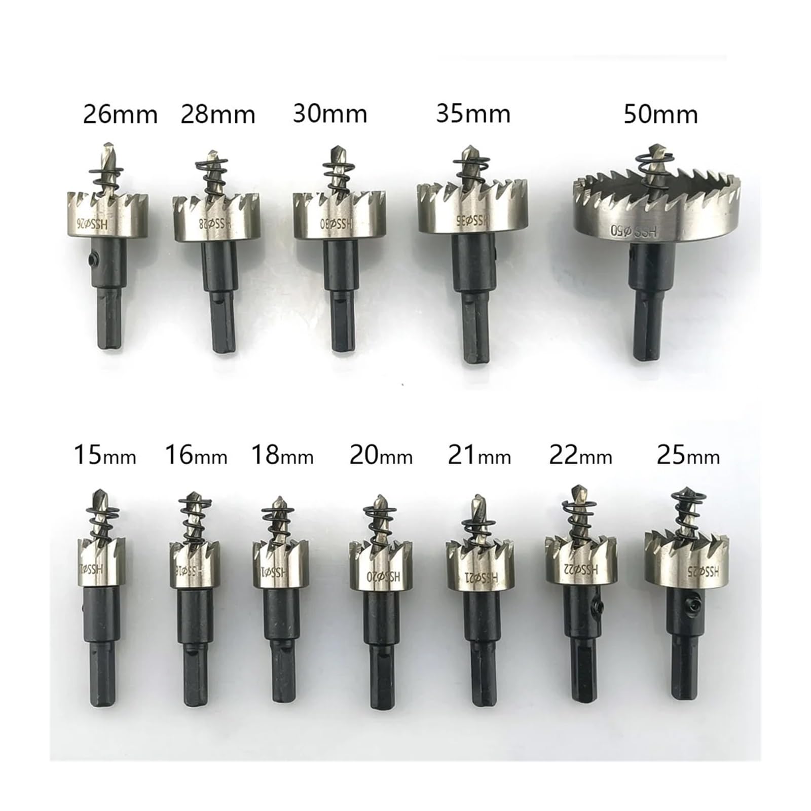 Juego de sierras perforadoras HSS, 12 Uds., 15-50mm, broca acero alta velocidad, corona perforación for herramienta corte madera inoxidable aleación Metal(15PCS 15-53mm)