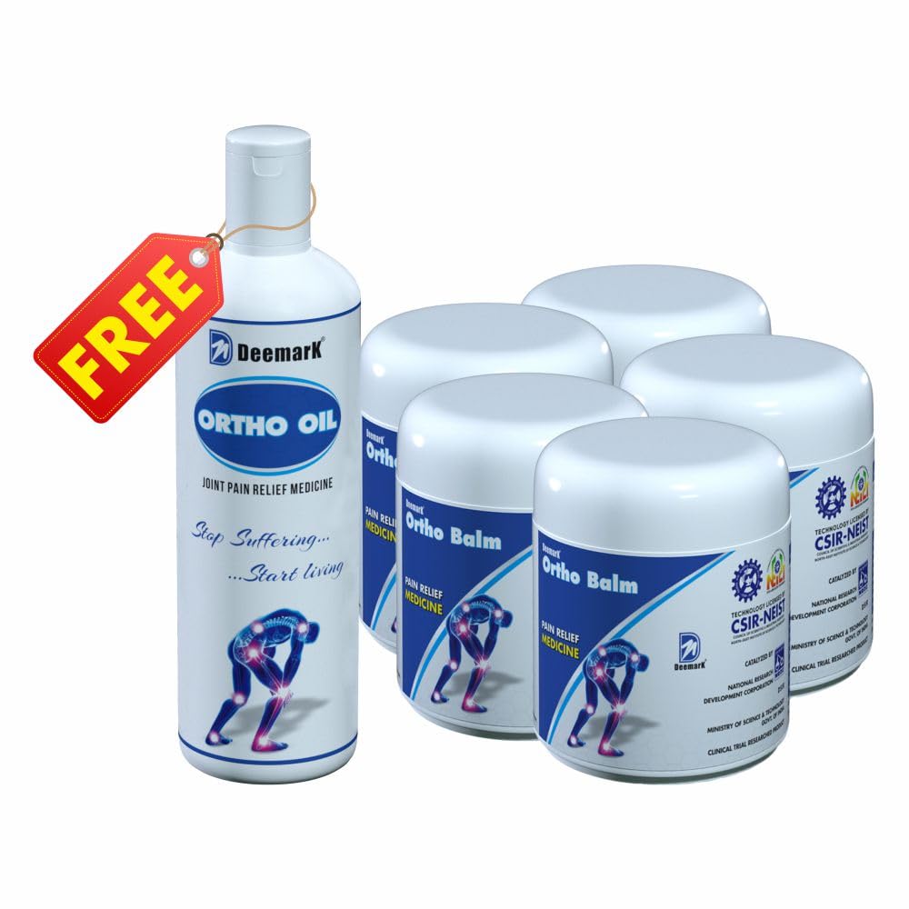 Deemark Ortho Pain Relief Balm For Effective Relief From Joint Pain, Back Pain, Body Pain, Knee Pain, | Ayurvedic Pain Relief Balm | Pack of 5 (50Ml Oil Free)