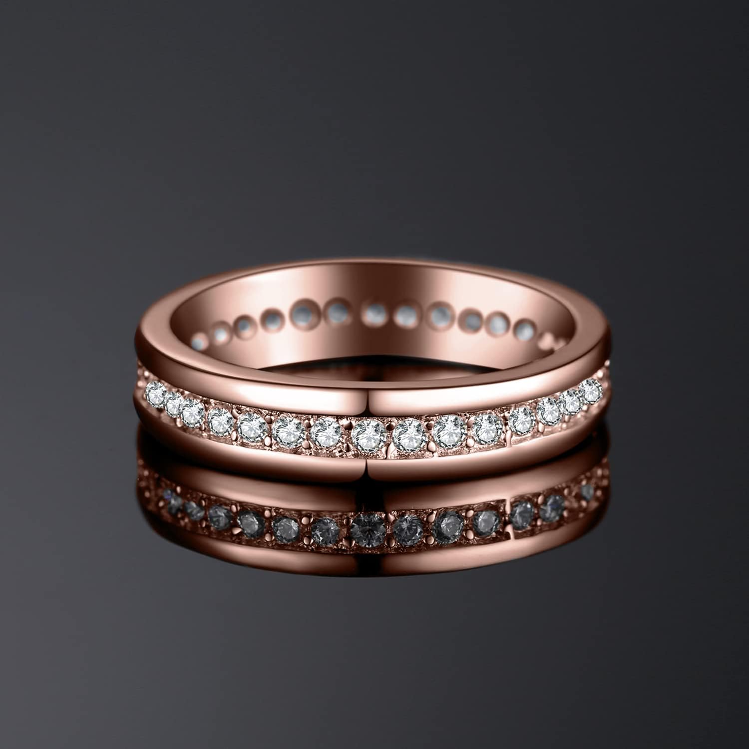 JewelryPalace Cubic Zirconia Eternity Wedding Bands For Women, 14K Yellow Rose Gold Plated 925 Sterling Silver Anniversary Promise Rings for Her, CZ Simulated Diamond Wedding Ring Jewelry Channel Set - Image 5