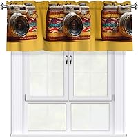 Vista 1 de Braided Retro Camera Printed Short Curtains with Valance Rod 54x18in - Curtain Valance Kitchen Bathroom Laundry Room Studio - Home Decor