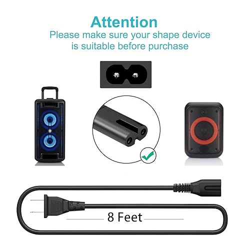 Miniatura 7 de Cable de alimentación de CA de 2 clavijas apto para JBL Bar 2.1 3.1 5.1 9.1 altavoz JBL PartyBox 100 110 200 300 310 710 1000 cargador de altavoz en