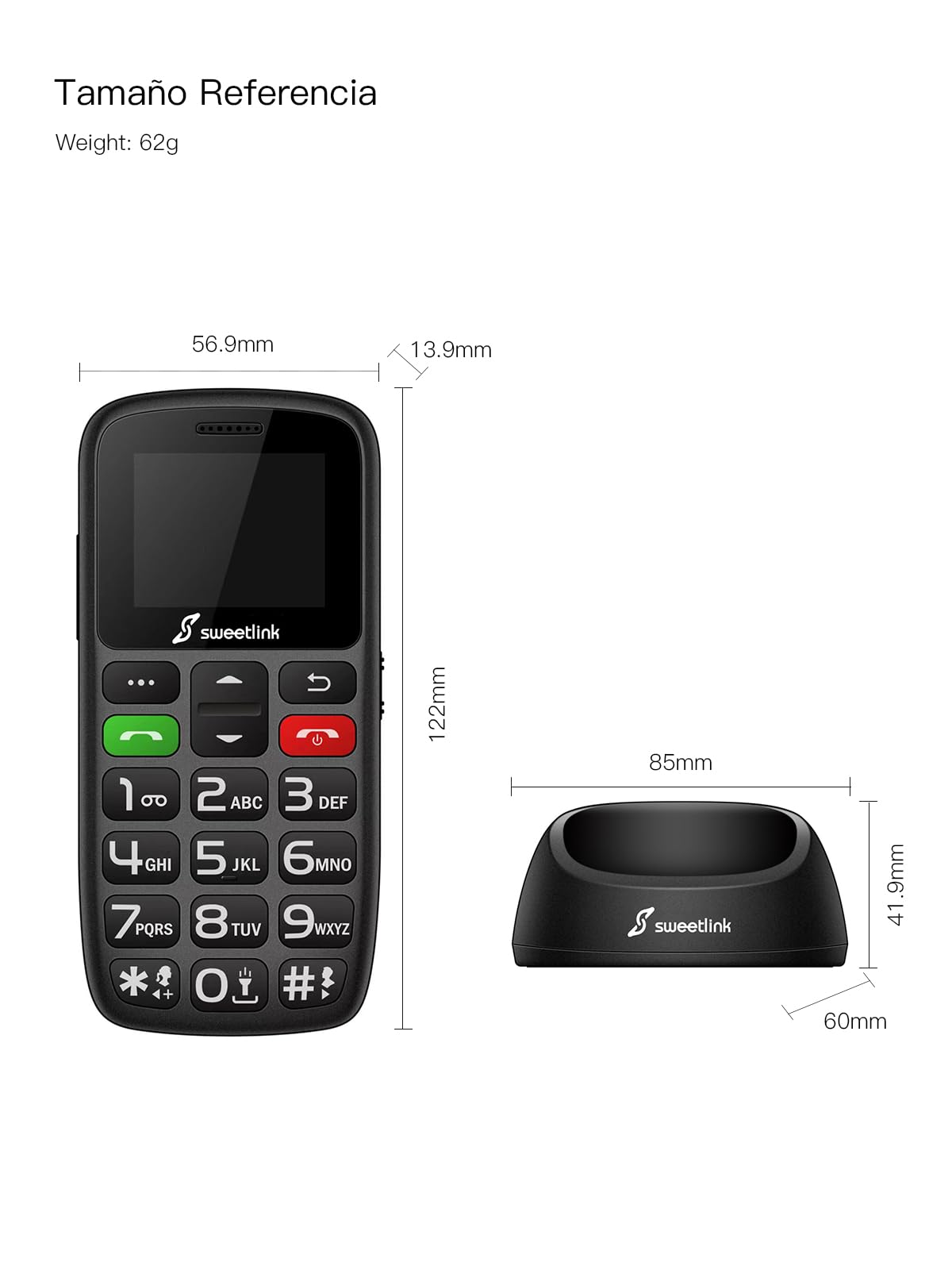 SweetLink S2 Plus Teléfono Móvil para Personas Mayores, 2023 2G gsm Senior Moviles de Teclas Grandes y Volumen Alto, Botón SOS, Bateria 1400mAH, Incompatible con lowi/Movistar/Digi/Vodafone