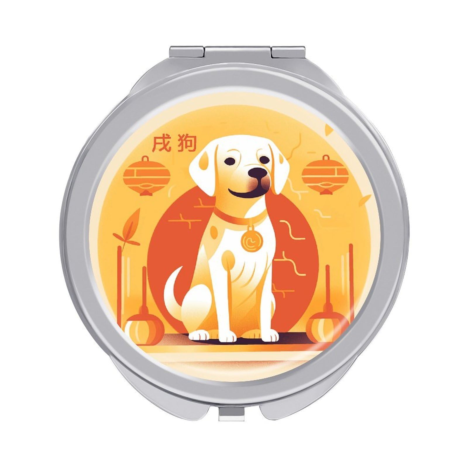 FekiLoot A Dog Sitting Makeup Mirror Compact Round Travel Makeup Mirror Portable Folding Handheld Pocket Mirrors for Handbag and Purses Gift Mini Mirrors