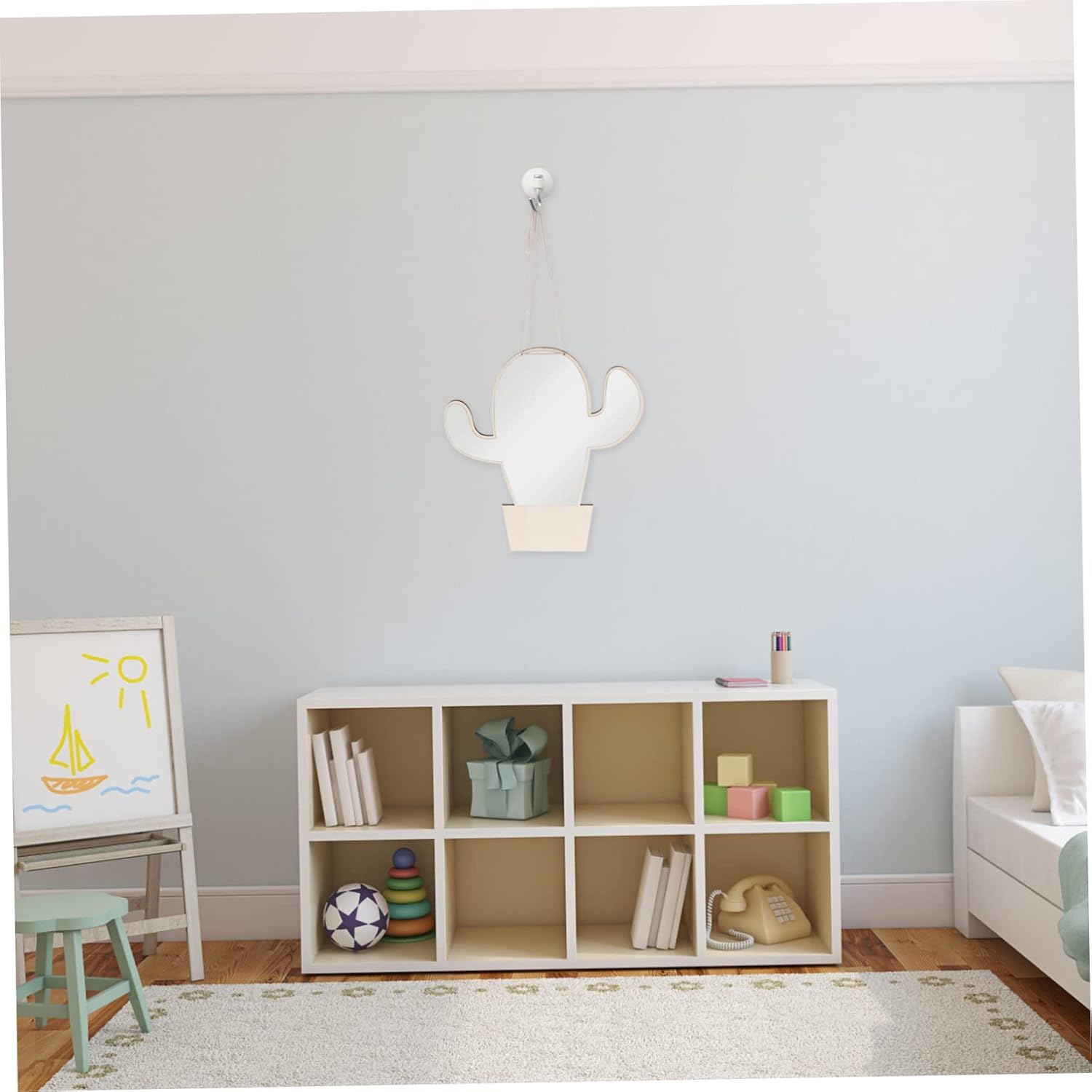 Cactus Shape Mirror for Kids Safe Wooden Mirror Decor for Baby Nursery Small Size for Children's Rooms