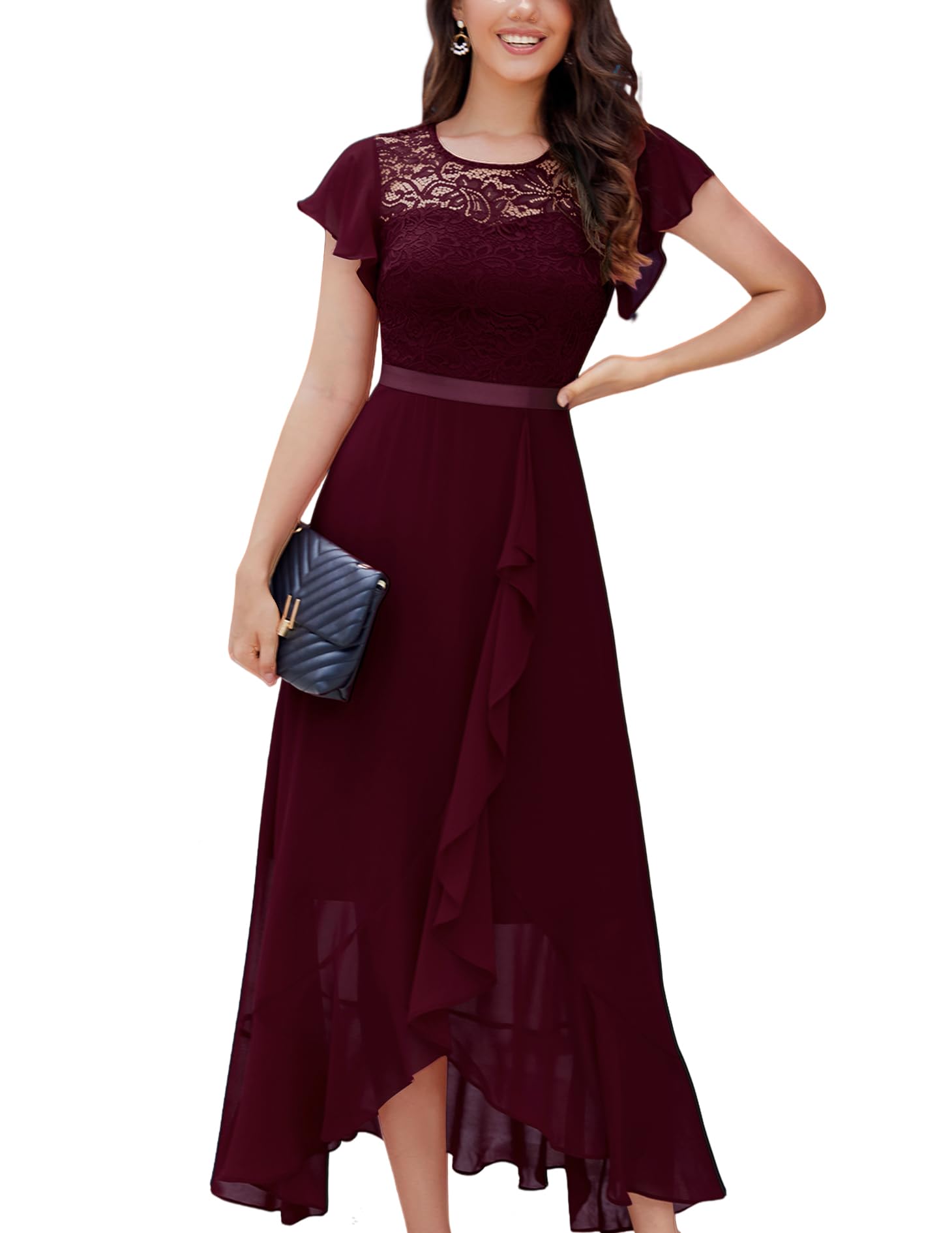 BeryLove Formal Dresses for Women 2025 Wedding Guest with Slit Cocktail Elegant Lace Long Prom Dress