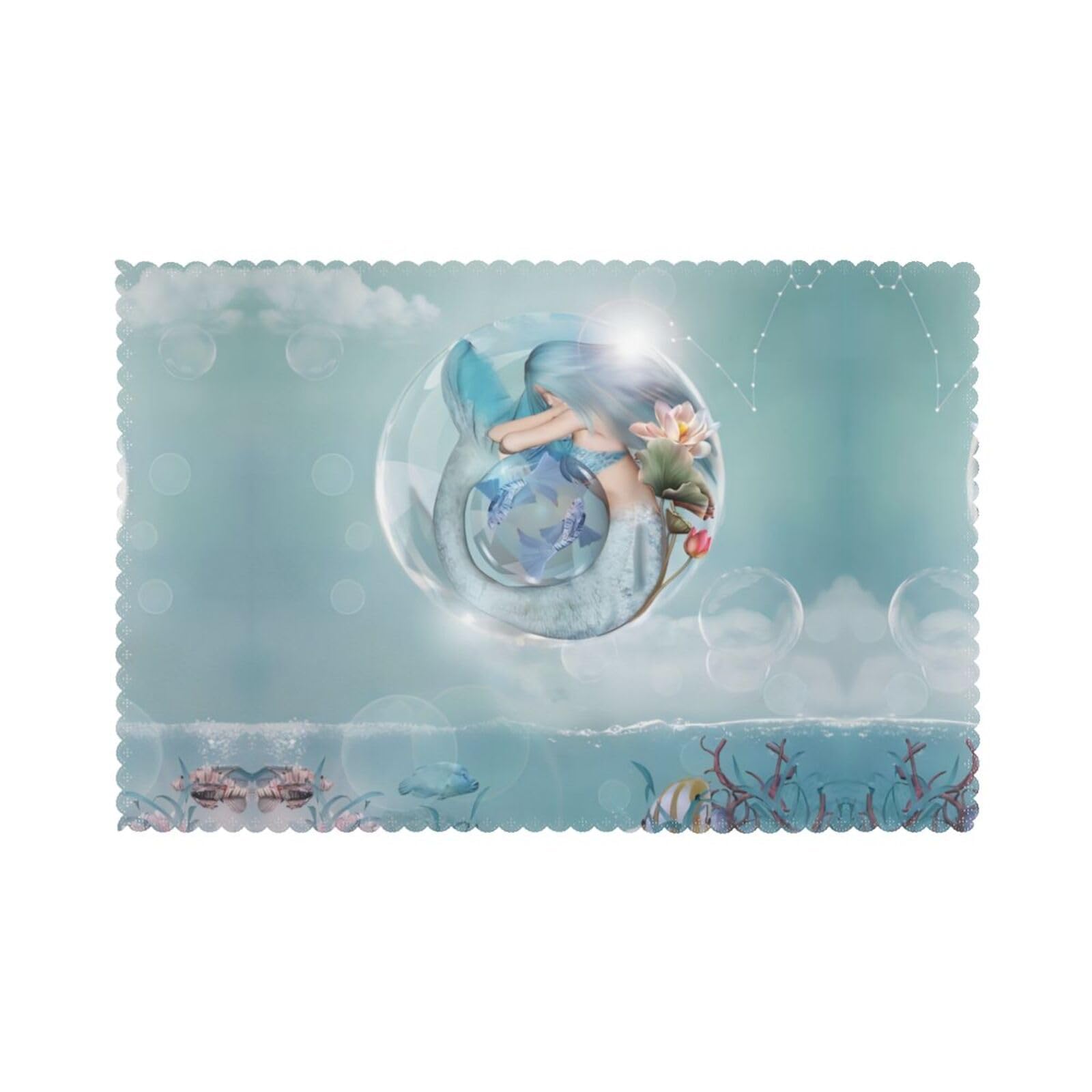 YYHWHJDE Mermaid Prints Placemats Set of 6 12x18in - Heavy-Duty Polyester Table Layers Built for Lasting Performance
