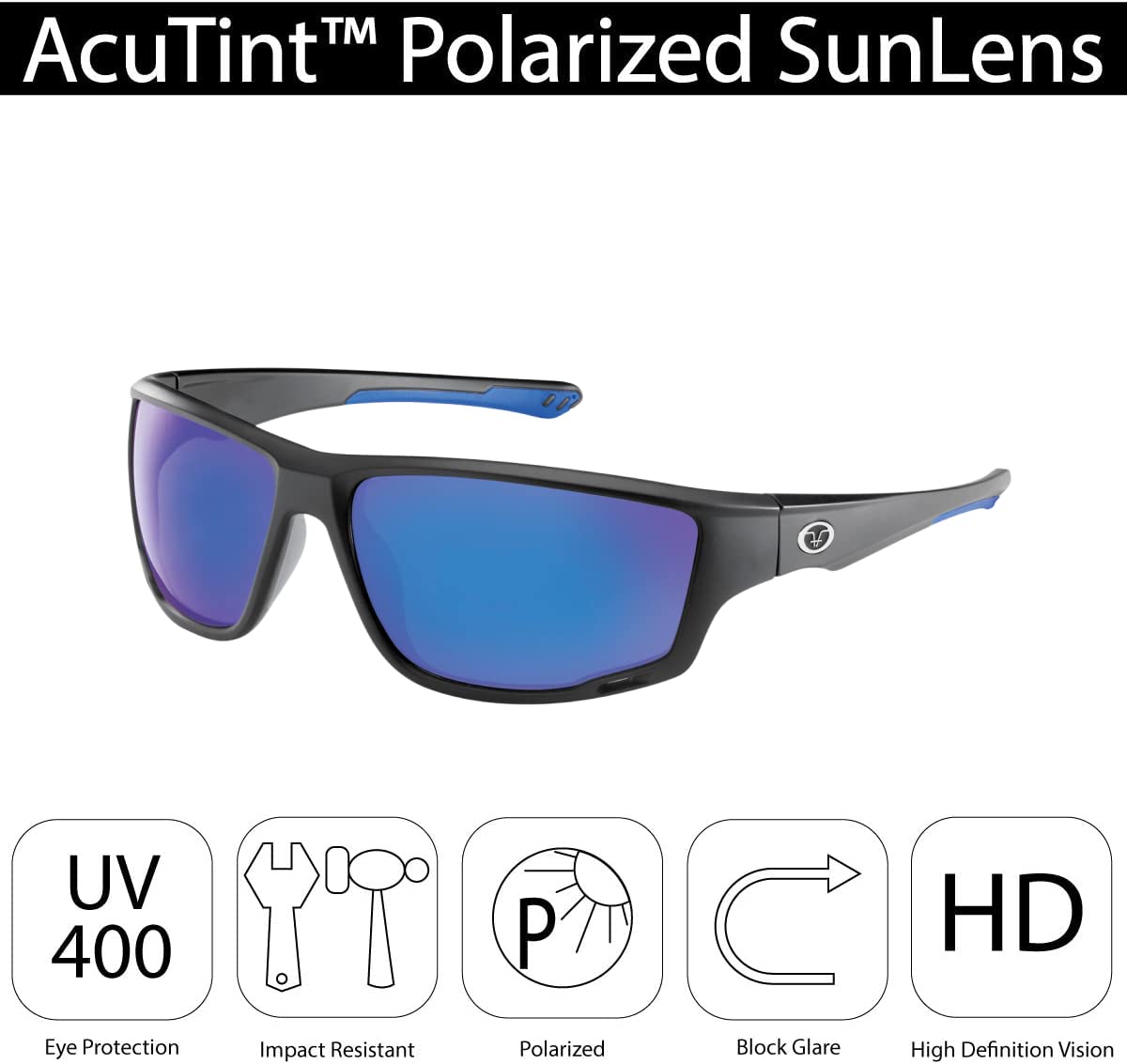 Flying Fisherman Solstice, Matte Frame/Smoke Mirror Lens Polarized Retangular Sunglasses, Black/Blue, Large 2