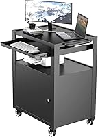 Vista 1 de Carro AV con teclado Tary y armario de bloqueo, carrito para laptop con ruedas, carritos utilitarios y bandeja extraíble, capacidad máxima de 350