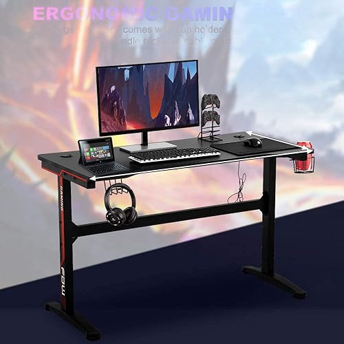 Miniatura 2 de Escritorio para computadora de juegos de 47 pulgadas con gancho y soporte para tazas, mesas de juego para PC, escritorio negro para oficina en casa,
