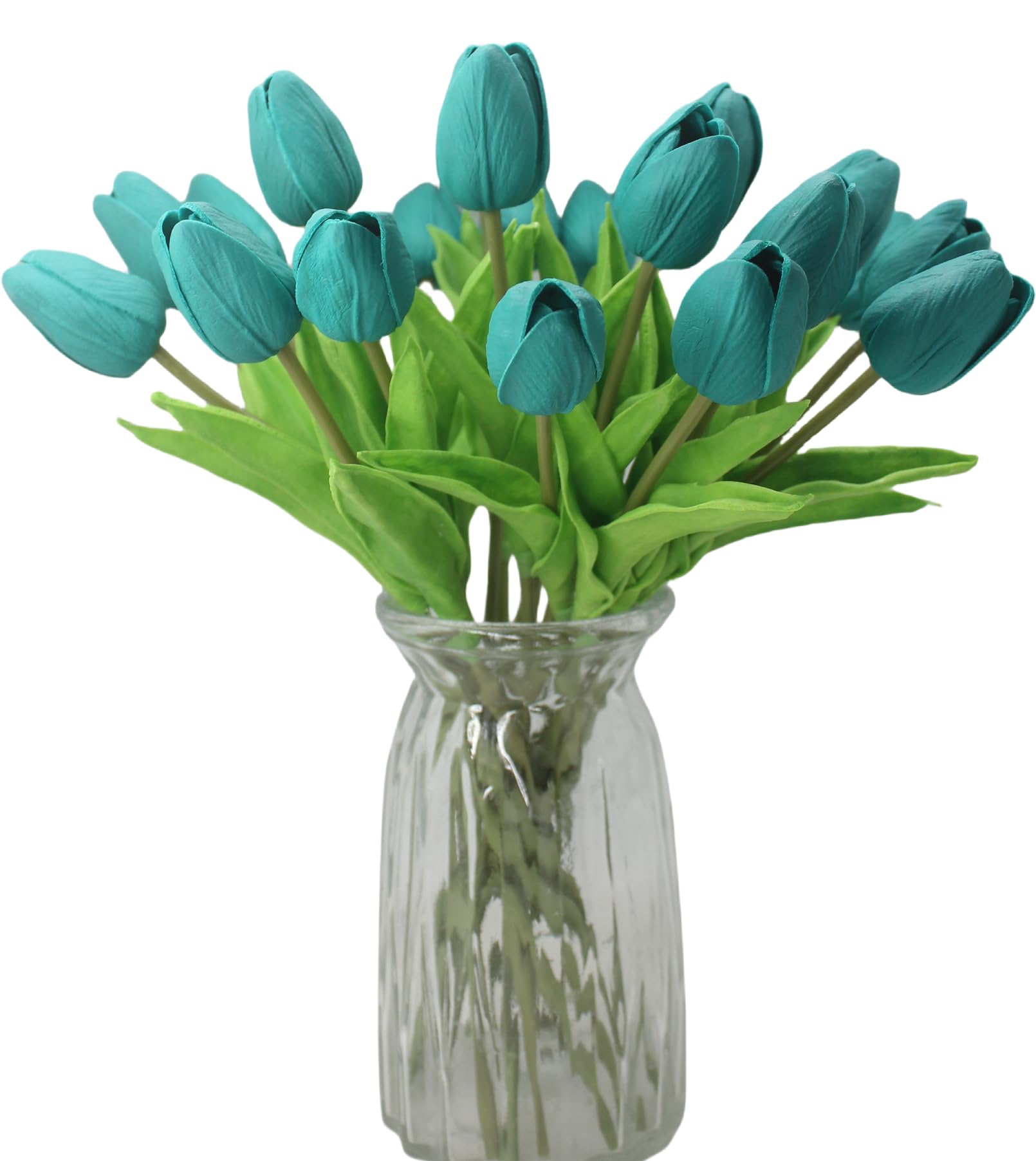 Artificial Flowers 10 Heads Mini Real Touch Artificial Tulip for Home Wedding Party Centerpiece Decoration (Dark Teal)