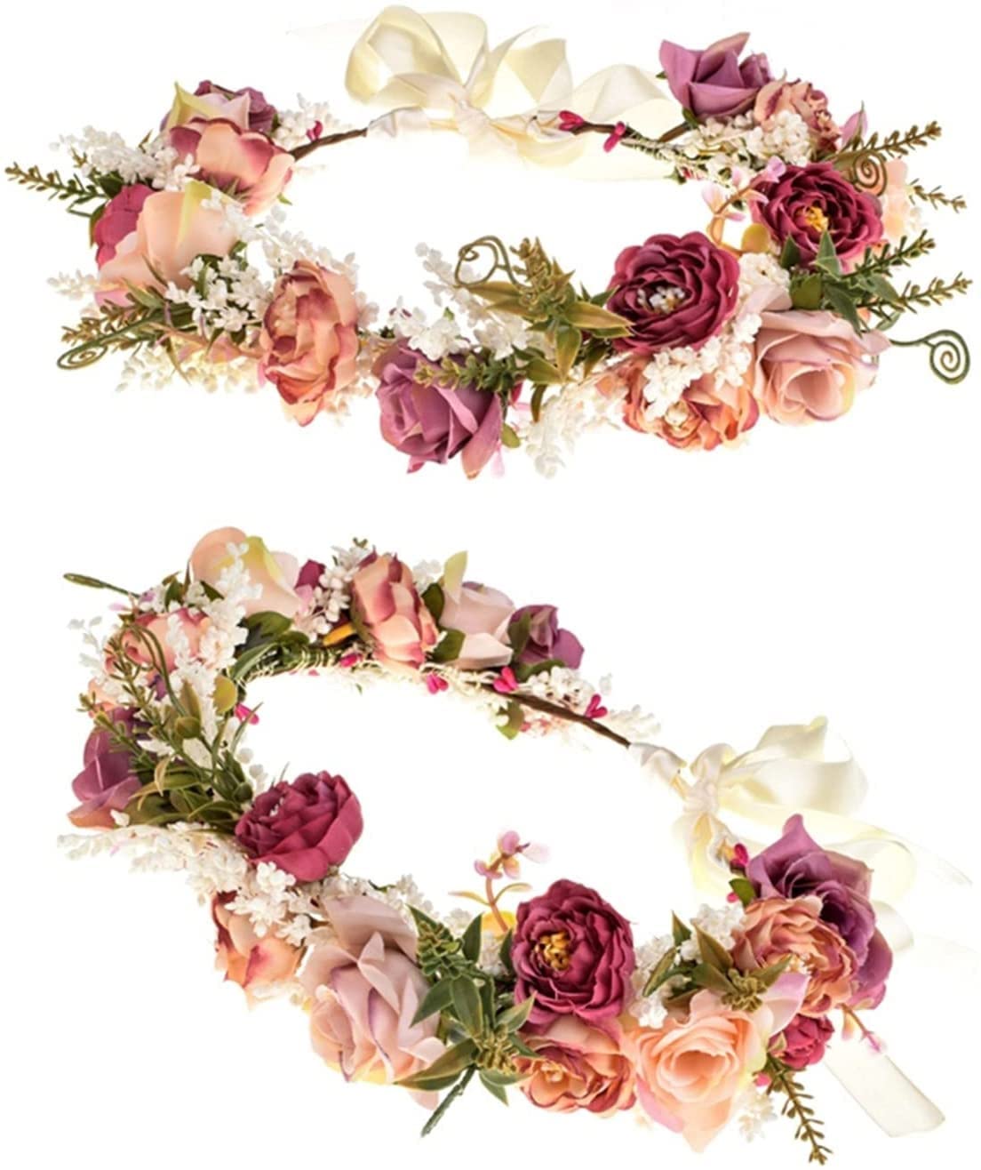 Fiore Corona Ghirlanda Capelli Corona Floreale Sposa Fascia Matrimonio Donne Ragazze Accessori for Capelli tiarate Testa