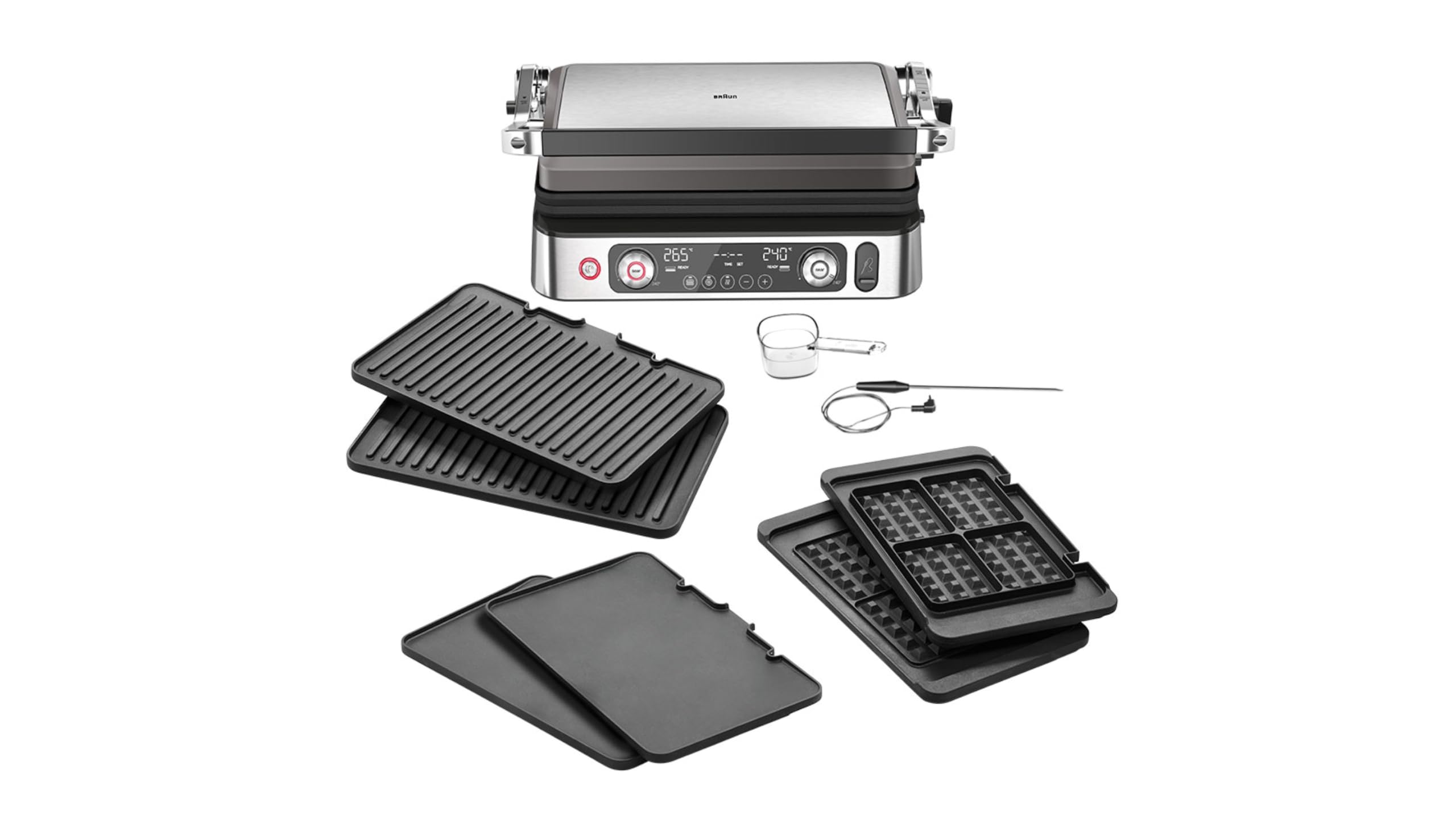 Braun MultiGrill 9 CG 9167 Kontaktgrill mit Grill-, Flach- und Waffelplatten, Temperaturfühler, Boost-Funktion 265°