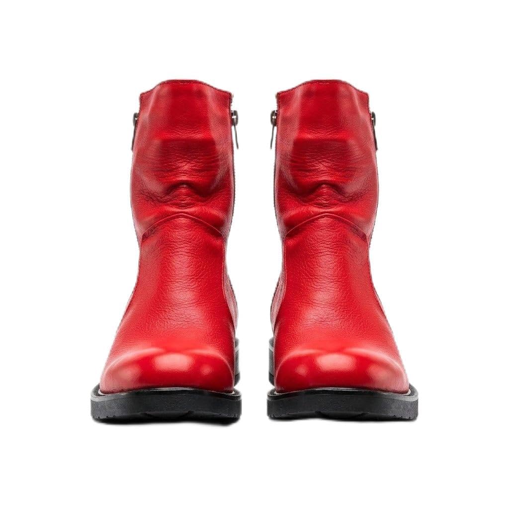 Men’s Red Leather Ankle Boots | Handmade Zipper Boots with Black Lug Sole | Premium Party, Casual & Street Style Boots for Men-image-33