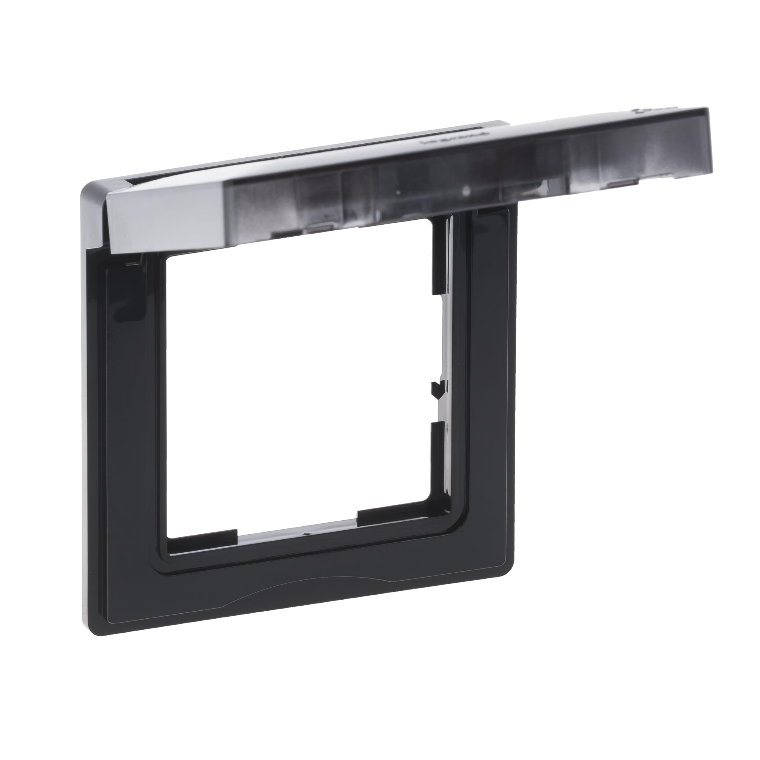 LEGRAND, Seano 765344 Single Frame with Hinged Lid for Standard Inserts to Increase Protection Class to IP44 (Splash-Resistant), Dimensions: 87 x 87 mm, Colour: Black Lacquered