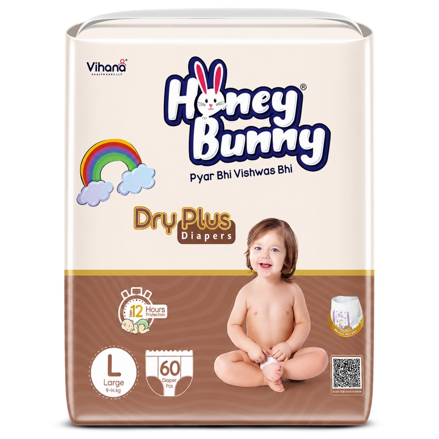 Honey Bunny Baby Diaper Pants Super Soft Dry Plus 12 Hour protection L-60-image-27
