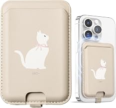 Anti-Lost Magnetic Phone Wallet, Strong Magnetic Design, Compatible with MagSafe, Holds 1 Cards, Phone Wallet Stick on iPhone and Android Smartphones, (White Cat, Pocket)