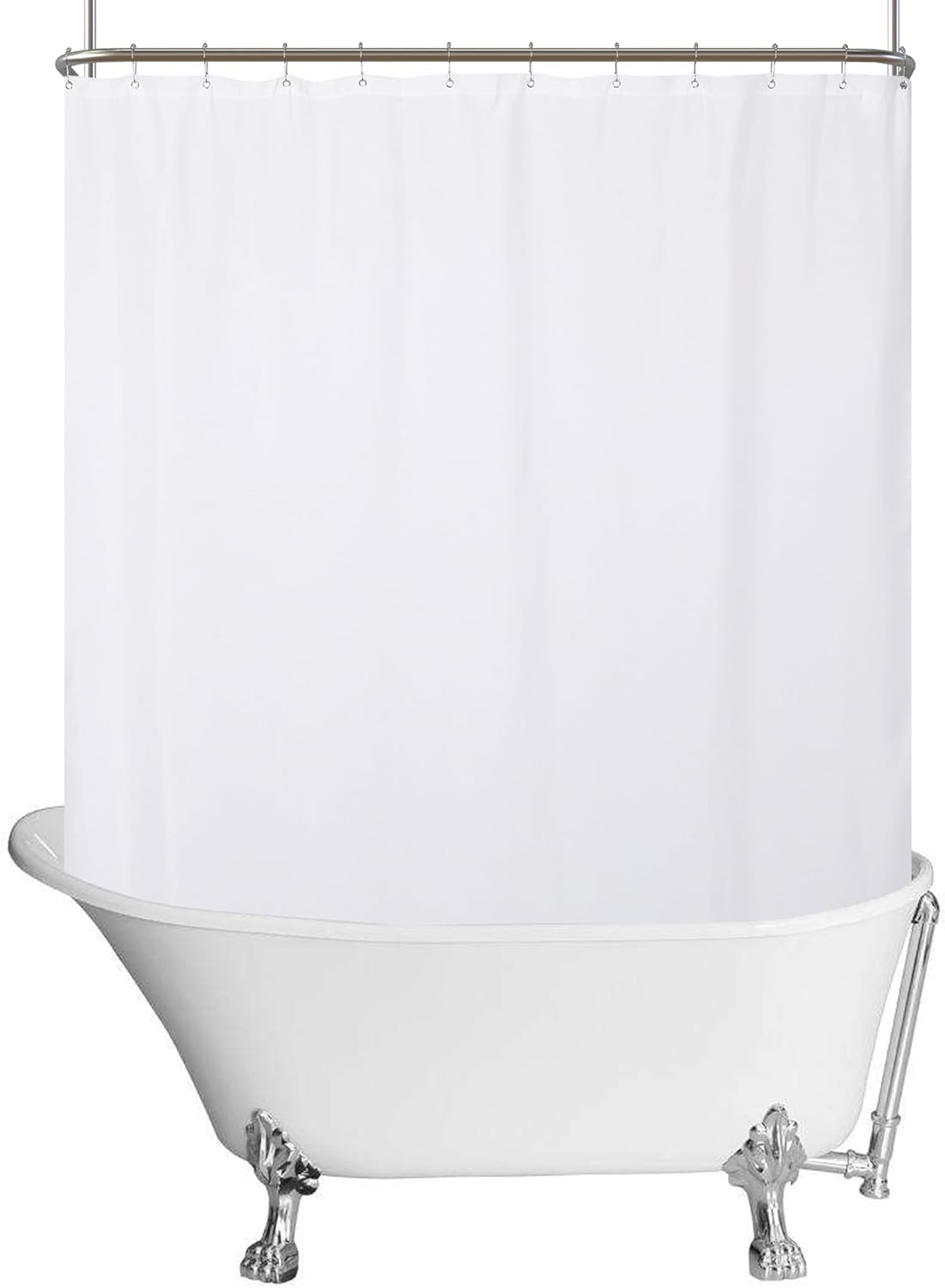 N&Y HOME Waterproof Fabric Clawfoot Tub Shower Curtain 180 x 70 inch All Wrap Around, 36 Hooks Included, Breathable Fabric, Machine Washable, White, 180x70