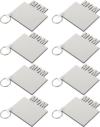 Miniatura 9 de EXCEART 8 llaveros en blanco de sublimación de transferencia de calor, llavero impreso de doble cara MDF DIY llavero en blanco con llaveros para