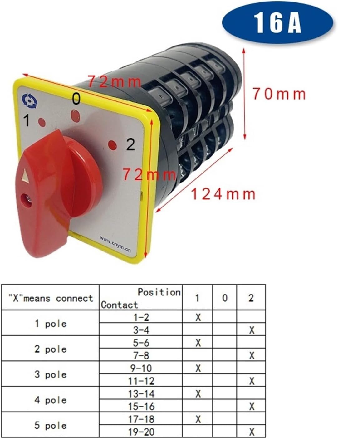 LW5-16/5 Rotary Cam Switch 3 Position 5 Poles 16A Silver Contact Main Changeover Selector