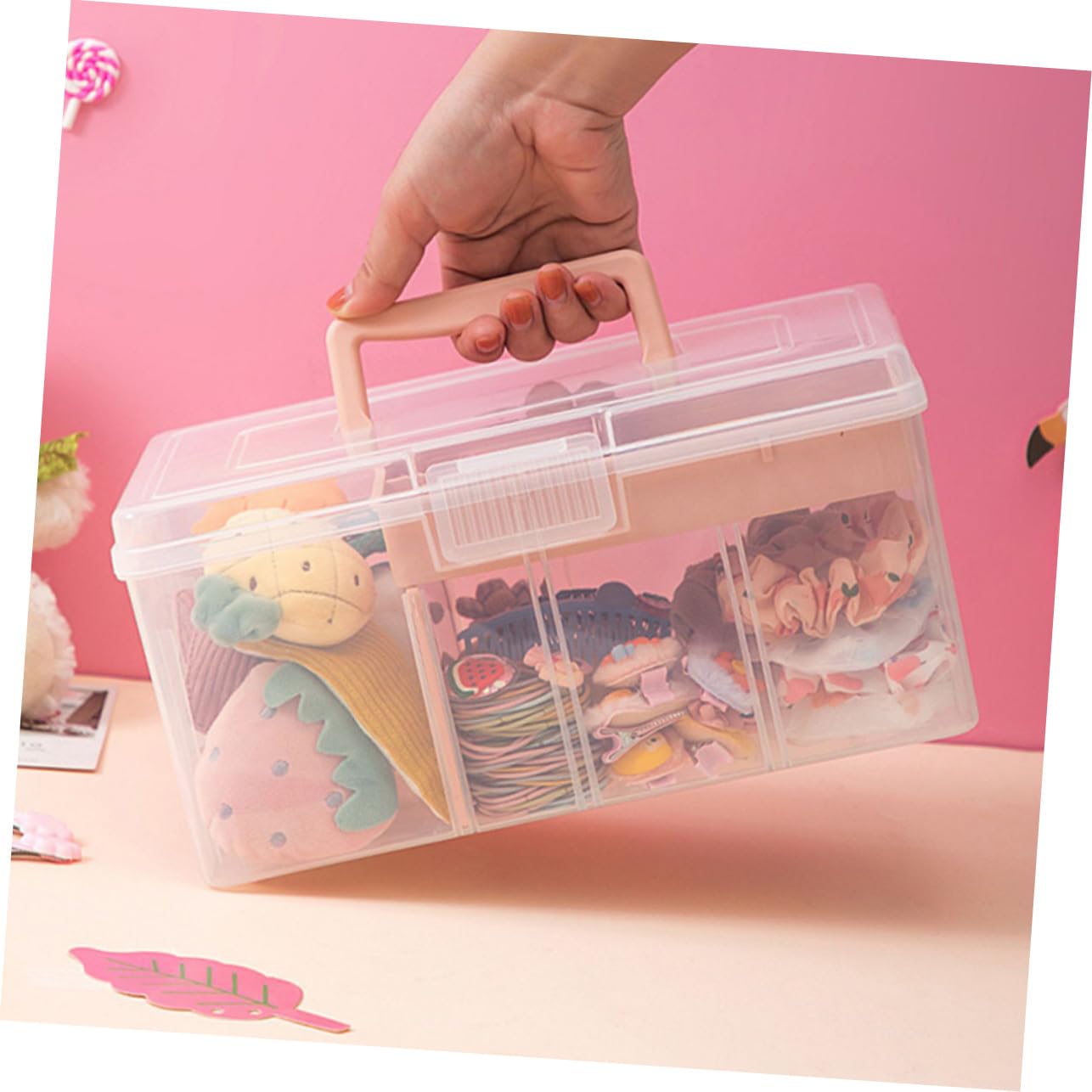 VALICLUD Caja de Almacenaje Transparente con Tapa y Asa Organizador Portátil Multifuncional para Hogar Oficina y Escuela Práctico Contenedor Apilable
