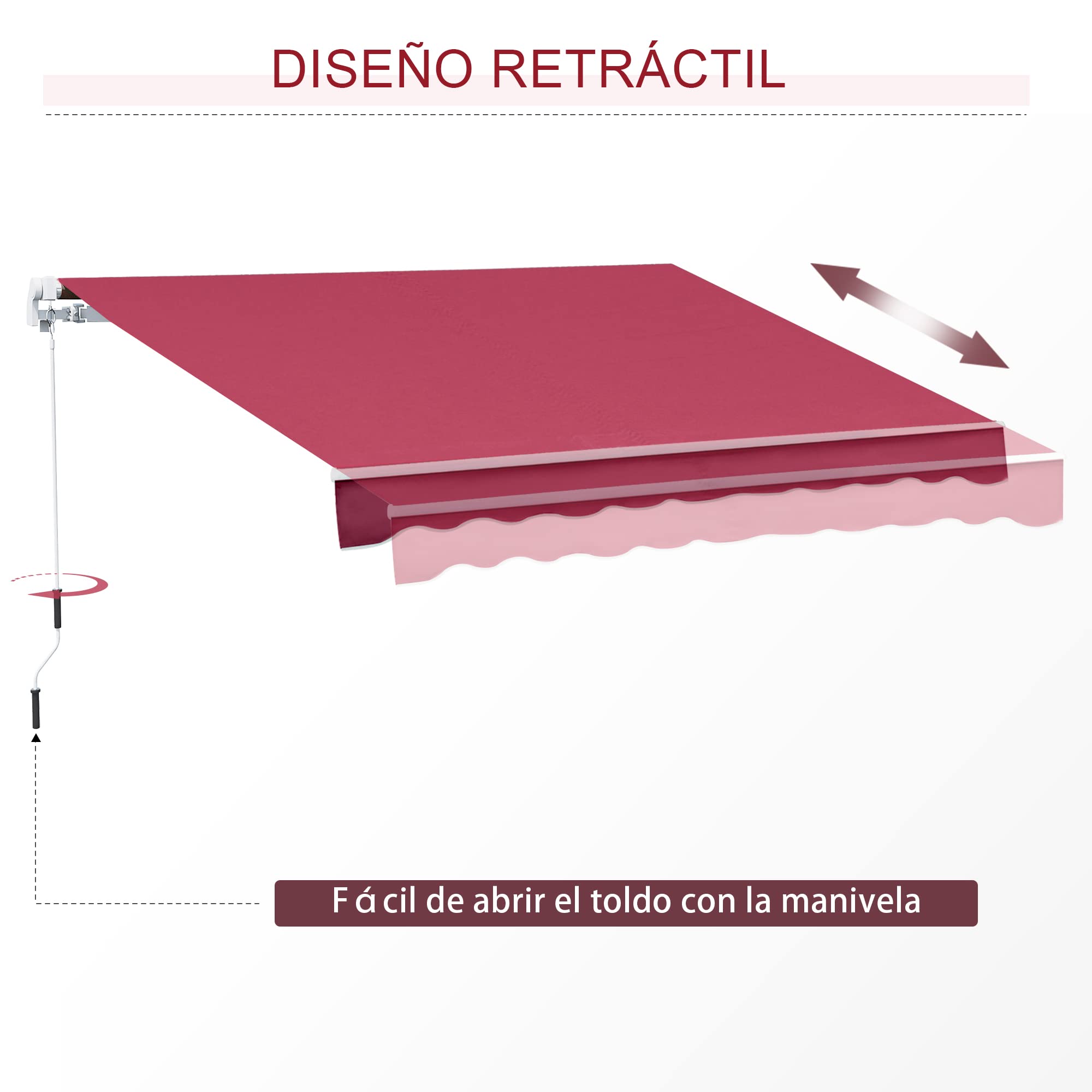 Outsunny Toldo Manual Retráctil 4x2,5 m Ángulo Ajustable Rojo | Toldo Exterior Terraza, Brazo Articulado, Estructura de Aluminio, Anti-UV e Impermeable, para Jardín