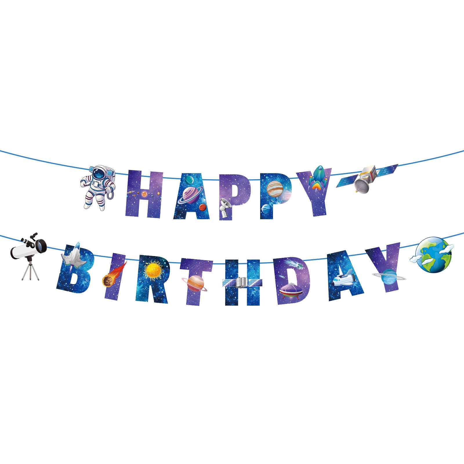 Outer Space Party Decorations, Pre-Strung Galaxy Happy Birthday Banner Cool Space Theme Birthday Party Supplies for Kids Boys